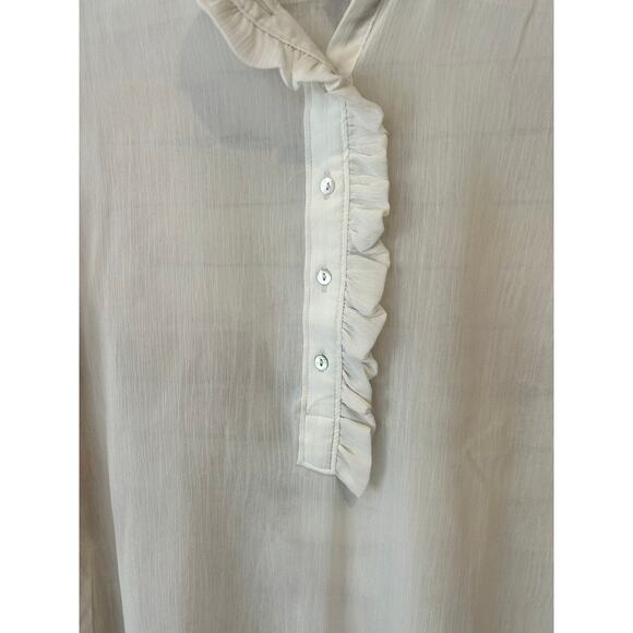 H&M cream sheer long sleeve blouse top shirt ruffled hem women's size 4 - Picture 3 of 4